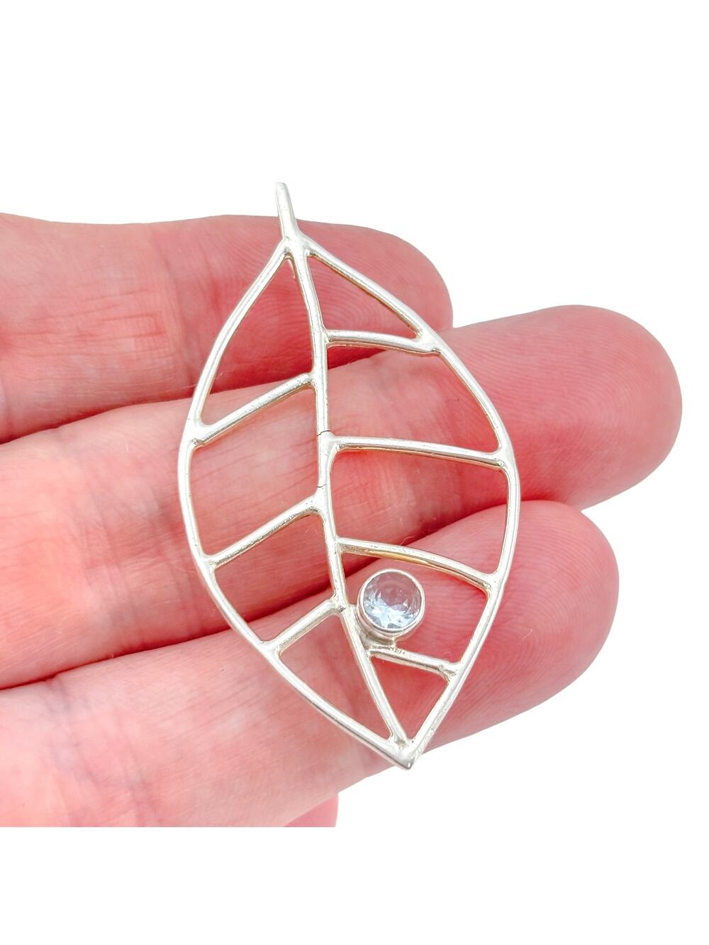 Vintage Sterling Silver 925 Topaz Leaf Pendant